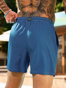 Surfspeed Men's Beach Shorts Drawstring Waist Front Tie Pocket Random Printed Resort Casual Hawaiian - Blue - View 2