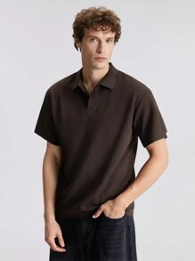 Ontre Camisa polo casual de manga corta con cuello vuelto de unicolor para hombre