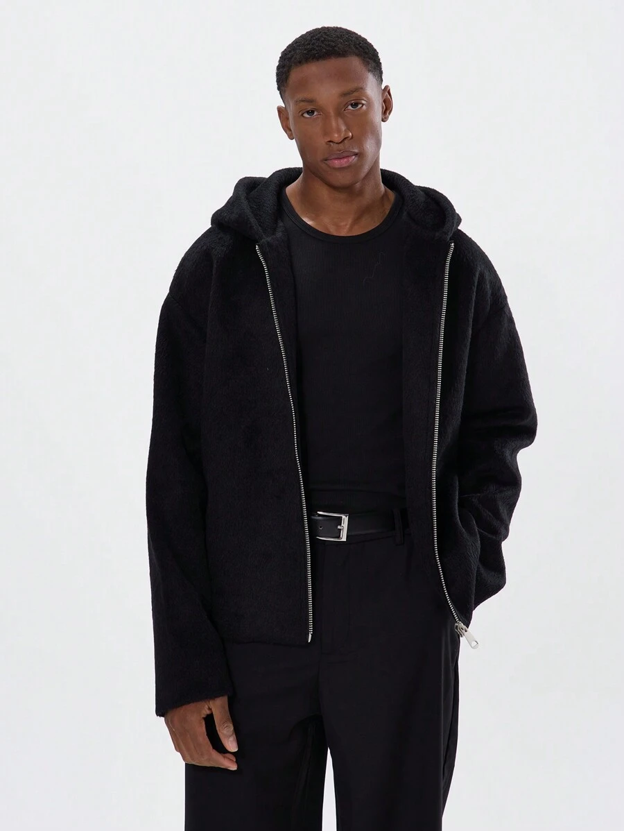 Musero Wool Blend Zip Up Hoodie - Black - View 1