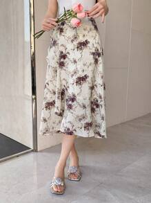 DAZY 1pc Women's Floral Ruffles A-Line Skirt - Purple - View 5