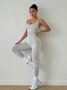 Dewbera Women Slim Fit Hollow-Out Jumpsuit, Casual Everyday Wear - Light Grey - View 5