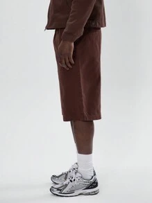 Musero Long Line Paneled Clip Fastening Belt Jorts Jean Shorts Winter - Coffee Brown - View 3