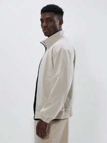 Musero Chaqueta de cuello alto con cremallera completa de tejido trenzado - Caqui - Ver 2