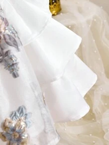 SHEIN Leap Crew Baby Girl Floral Print Elegant Chic Summer Dress - White - View 5
