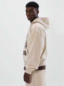 Full Zip 'M Musero' Oversized Hoodie - Apricot - View 2