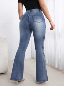 EMERY ROSE Pantalones vaqueros casuales de mujer con bolsillos delanteros con botones y bordados - Azul - Ver 2