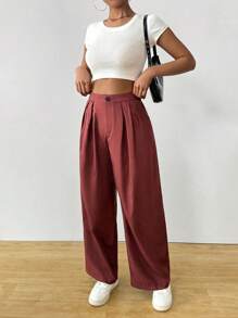 Chiquease Anker Red Wide Leg Formal Pants For Women - Red - View 3