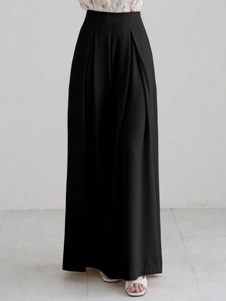 Women's Solid Color Loose Wide Leg Elegant Pants, Black, Business Casual Suitable For All Seasons,Teacher Pants Fall