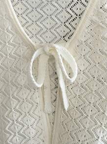 SHEIN Unity Spring/Summer New White Hollow Lace-Up Drawstring Casual Knit Vest - White - View 3