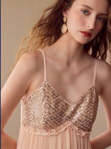 MOTF PREMIUM CONTRAST SEQUIN FLOWY CAMI DRESS,SPRING/SUMMER - Apricot - View 3