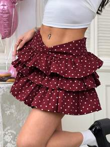 SHEIN EZwear Minikjol med hjärta och tårta för kvinnor, moderiktig - Bourgogne - Visa 4