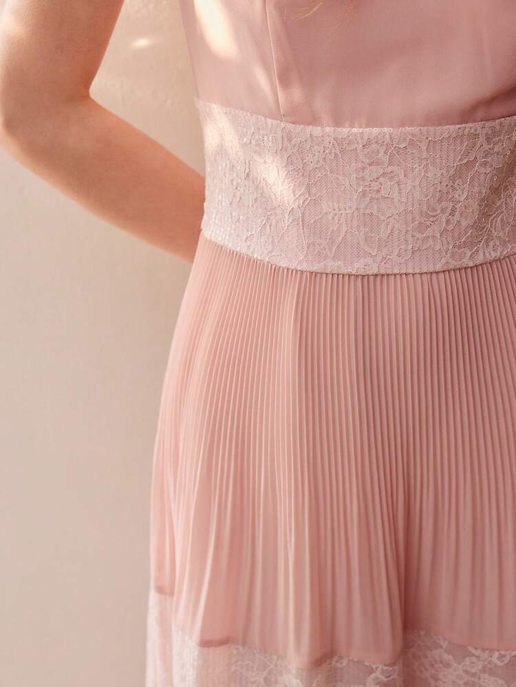 CONTRAST LACE SLEEVELESS DRESS,SPRING/SUMMER
