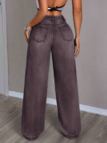 SHEIN PETITE Women's Straight Leg Pocket Loose Casual Denim Jeans, Versatile