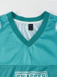 ROMWE MEN Prep Men's Sports Jersey Short Sleeve T-Shirt, Mesh Fabric Patchwork, Summer