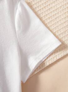 SHEIN Top a maniche corte lavorato a maglia con collo rotondo, elegante e maestoso, adatto a tutti i giorni, e gonna in tulle con motivo floreale delicato, per ragazze durante il Ramadan