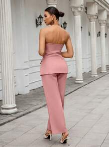 Aveloria Modichic Set de 2 piezas de parte superior tubo y pantalones de unicolor de doble botonadura para mujer