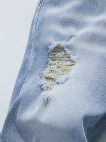 SHEIN Tween Boy Ripped Frayed Bleach Wash Jeans, School, Campus, College Chic Outfits For Autumn/Winter - Light Wash - View 4