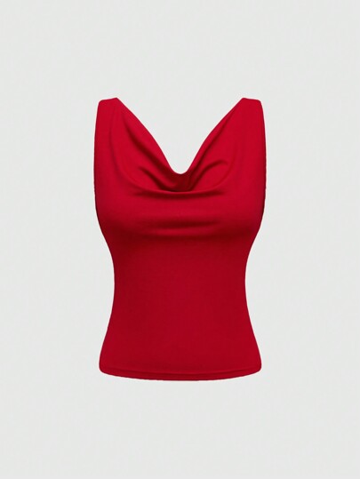 Kawaii Camiseta sin mangas vintage romántica del Día de San Valentín con diseño sexy minimalista, cuello drapeado y espalda calada como decoración