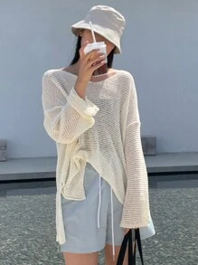 DAZY 宽松镂空简约女式毛衣，休闲简约时尚日常穿着秋季