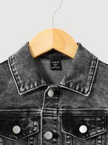 SHEIN Young Boys' 2pcs/Set Street Cool Retro Grey Denim Lapel Long Sleeve Denim Jacket And High Stretch Skinny Jeans,For Young Boys School And Daily Wear Clothes
