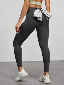 Women High Waist Simple Fitted Outdoor Sports Leggings, Casual Daily Wear