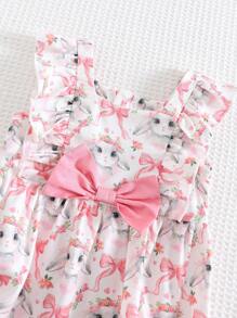 Cozy Pixies Baby Girl Ditsy Floral Ruffled Square Collar Romper - Pink - View 3