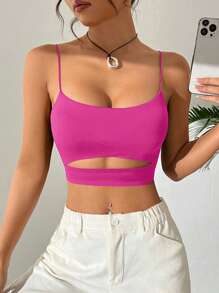 Muchica 女士纯色休闲粉色背心，简约时尚，适合日常穿着 - 粉色 - 查看 3