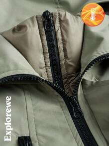 SHEIN Teen Boy Plain Long Sleeve Zip-Up Water-Resistant Hooded Padded Coat For Winter