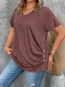 SHEIN Clasi Plus Size Simple Solid Color Casual T-Shirt For Daily Wear - Red Violet - View 6