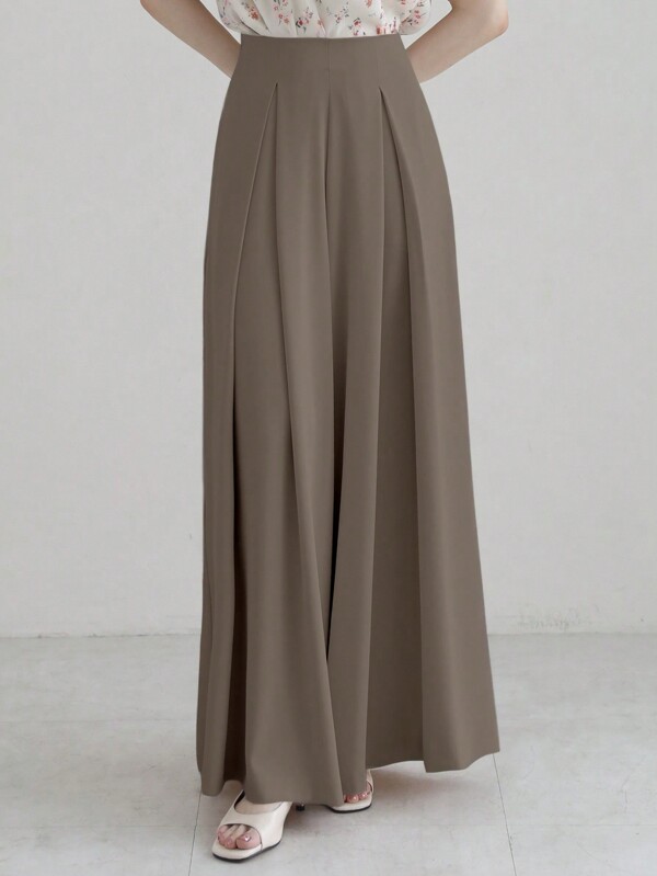 DAZY Women's Solid Color Wide Leg Loose Elegant Casual Pants, Khaki Color, All Season,Teacher Pants Fall