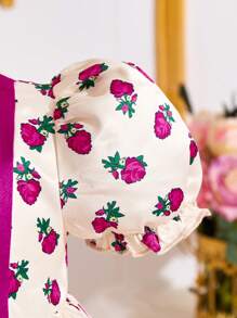 SHEIN Babygirl Stylish Colorblock Floral Pattern Summer Vacation Sundress - Multicolor - View 5