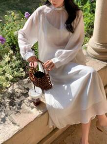 DAZY 2pcs Women Lace Splice Textured Long Sleeve Top Set Fall,Winter - White - View 8