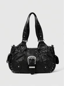 ROMWE Grunge Punk Bolsa De Ombro De Pu Com Decoração De Rebites Da Moda, Elegante Para Deslocamento Diário