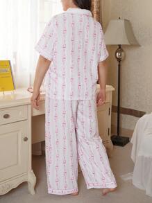 SweetSlumber Plus Size Women Bow Knot Print Short Sleeve Top And Pants Pajama Set