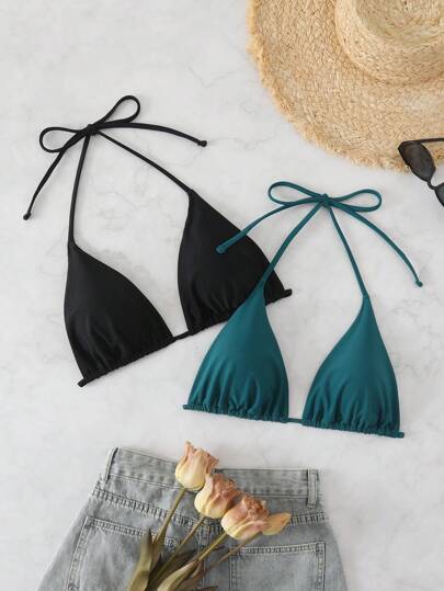 SHEIN Swim 2pcs Women Summer Beach Vacation Swimwear Bikini Tops