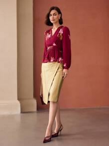 MOTF PREMIUM BLUS PEPLUM MOTIF BUNGA CHIFFON - Merah - View 8