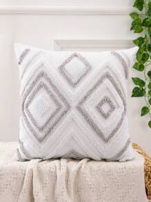 Housse de coussin décoratif en velours, motif géométrique brodé sur canevas pour le salon et la chambre à coucher - Kaki - Voir 1