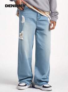 Jeans vintage décontractés, amples et usés, style urbain neutre pour ados, unisexe. Avec poches avant et plates à l'arrière.