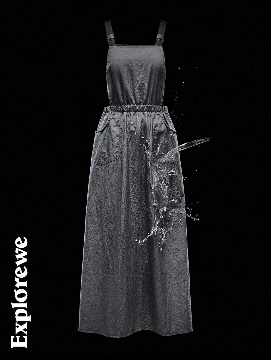 SHEIN 少女纯色简约休闲日常吊带背心连衣裙 - 灰色 - 查看 1