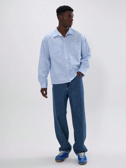 Musero Conjunto de camisa de manga larga con botones y cuello oversize, con detalles en los puños. Parte superior de conjunto coordinado, esencial para primavera y verano