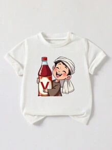 男孩卡通人物印花圆领短袖休闲 T 恤