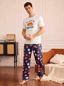 Happy Jammies Men's Casual Pajama Set, Includes Short Sleeve Top And Pants, Minimalist Style For Everyday Wear