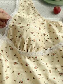 Comfortcana 春夏季大码碎花蕾丝修身吊带背心