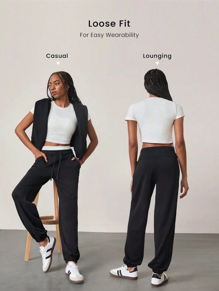Modal Soft Comfy Loose Fit Adjustable Drawstring Waist Jogger With Side Pockets Daily Casual