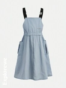 SHEIN Young Girl Simple Fashionable Casual Daily Mini Dress - Beige - View 7