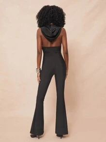 SHEIN Unity Bộ đồ liền thân bó sát có mũ trùm đầu gợi cảm mùa xuân Lễ hội mùa hè Câu lạc bộ, Tiệc tùng, Kỳ nghỉ, Gyaru, Trang phục hòa nhạc dành cho phụ nữ - màu đen - Xem 2