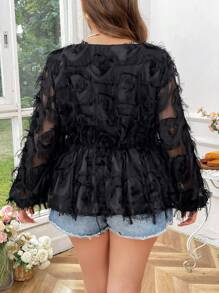 SHEIN Clasi 大码优雅激光切割心形领衬衫