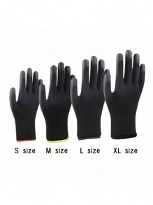 SHEIN 20 只（10 双）黑灰色 PU 尼龙工作手套，聚氨酯工业防护工作手套，掌心涂层手套，适用于维护、木工维修、户外工作、家庭维修 - 黑色 - 查看 2