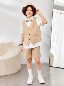 3 件套青少年男孩 2 合 1 衬衫（配领结和短裤）加渔夫帽，2 件套服装 - 彩色 - 查看 6