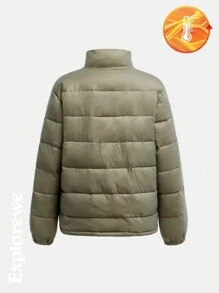 SHEIN Teen Boy Plain Long Sleeve Zip-Up Water-Resistant Hooded Padded Coat For Winter